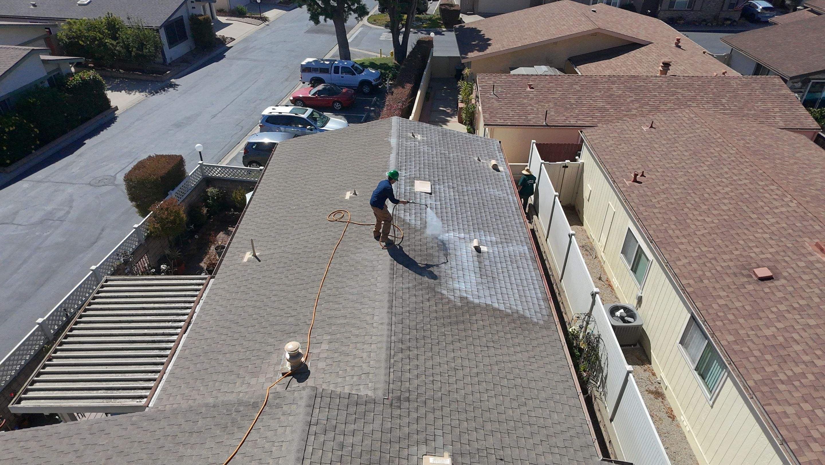 Roof Maxx being sprayed across the roof of a manufactured home in Ventura.
