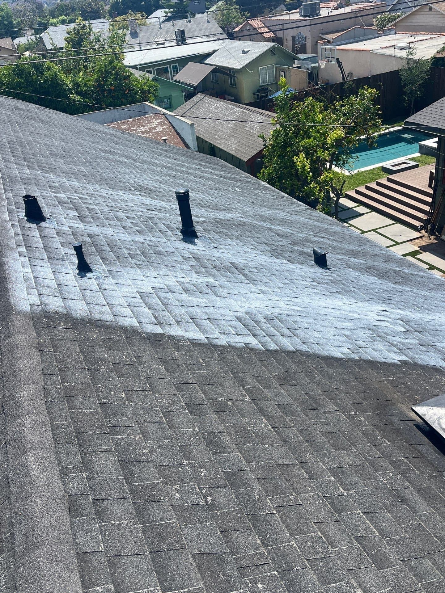 A lighter field of freshly applied Roof Maxx on a slope in Atwater Village, Los Angeles.